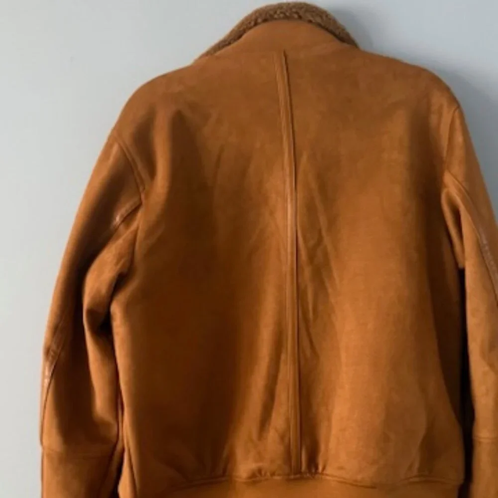 Robert Graham Vegan Suede Full Zip Bomber Jacket Mens Medium Tan Brown Art NEW - Picture 6 of 9